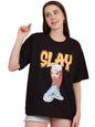 Preneum Womens Cotton Graphic Latest Printed Baggy Fit Drop-Shoulder Sleeves Cotton Oversized T-Shirt || Round Neck || Half Sle