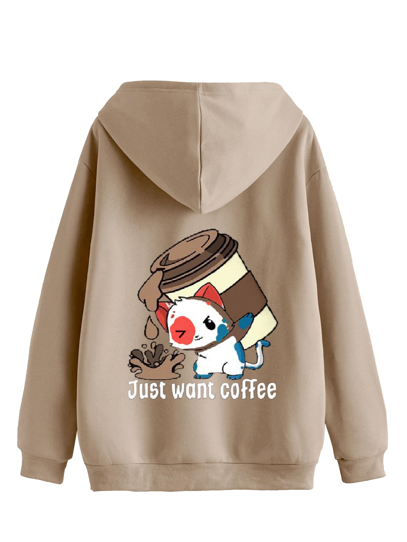 Tagas Woman Printed Kangaroo Pocket Drawstring Hoodie with Zipper