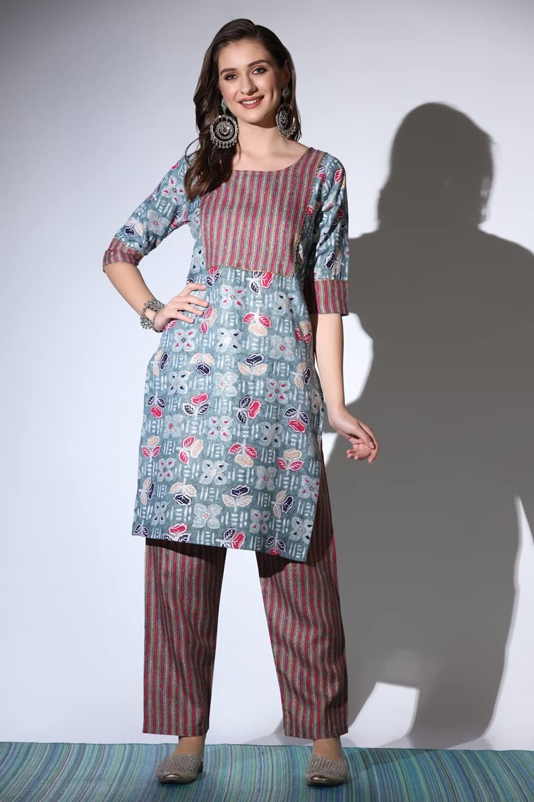 Leriya Fashion Kurtis for Women || Cotton Floral Hand Block Printed Patch Work with Lace Detailing Kurti for Girls || Ideal for Casual || Festival Wear Fancy Kurta for Ladies