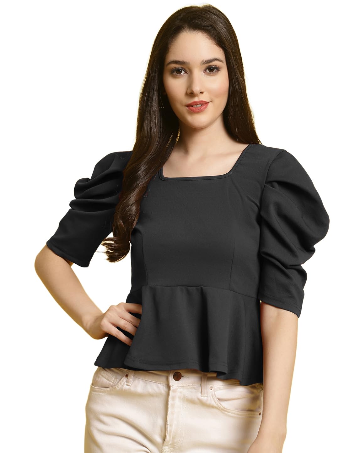 Tee Projekt Womens Casual Trendy Top with Stylish Short Puff Sleeves ll Soft & Stylish Womens Tee
