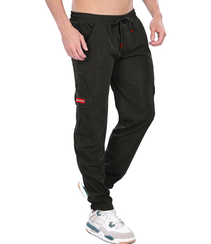 SHODOX Mens Casual Regular Fit Cargo Trackpant with Drawstring, Elastic Bottom with Side Pockets (Pack of 1) Black