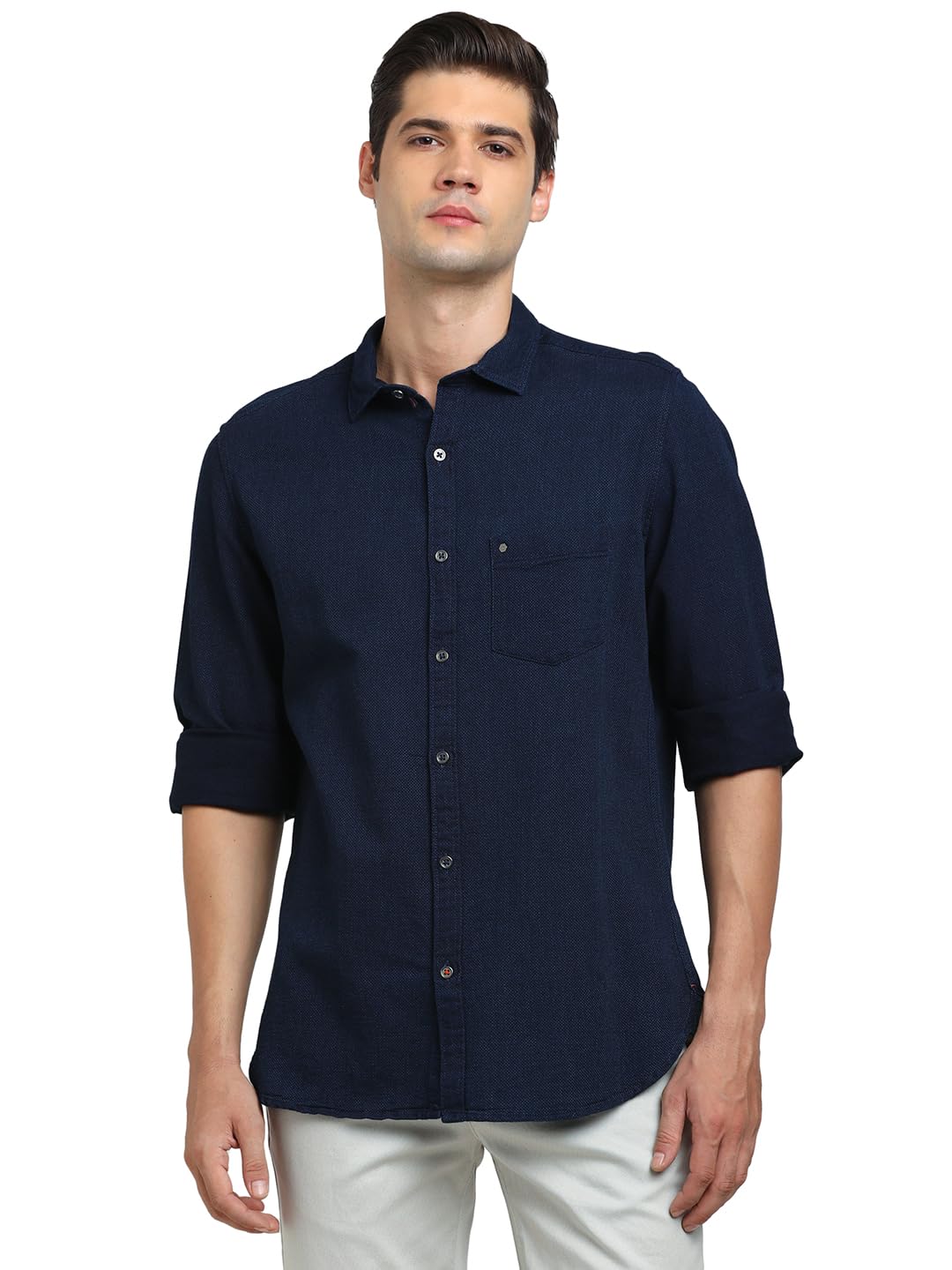 Turtle Men 100% Cotton Indigo Slim Fit Dark Blue Casual Shirt