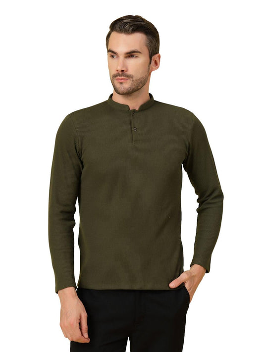 Rigo Printed Casual T-Shirts for Men | Waffle Knit Solid T-Shirt for Men | Full Sleeves T-Shirts for Men