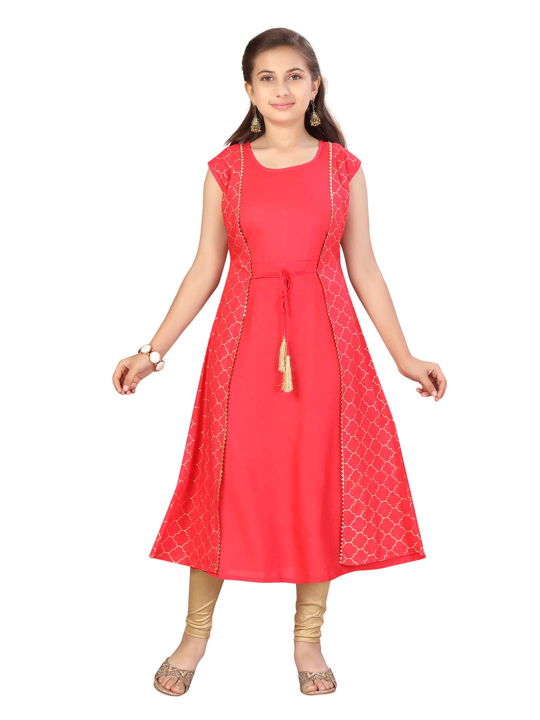 Aarika Girl's Cotton Regular Tunic Shirt (DKURTI-A-133_Gajri_32)
