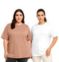 Juneberry 100% Pure Cotton Oversized Baggy Fit Drop Shoulder Solid Core Plus Size T-Shirt Combo For Women (Pack Of 2) (Po2_Jb_Ps