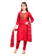 Aarika Girls Ethnic Wear Mustard Colour Zari Thread Embroidery Silk Kurti Pant Set