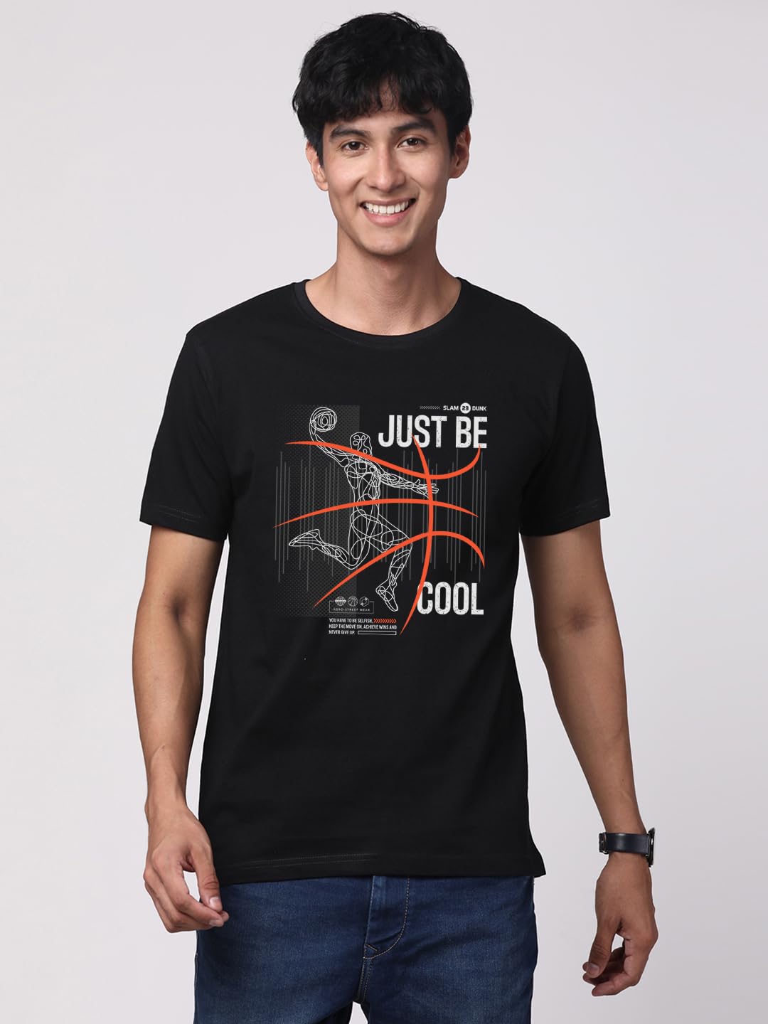 ADRO Men's Graphic Printed 100% Cotton T-Shirt - Regular Fit, Printed T-Shirts for Men (RN24-BCL-BL_Black)