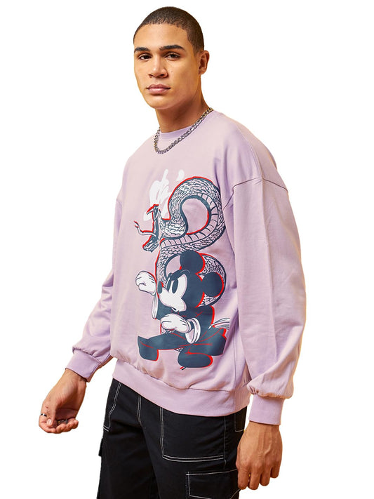 Bewakoof Official Disney Merchandise MenS Graphic Printed Oversized Sweatshirt_624930_Lavender_Xl