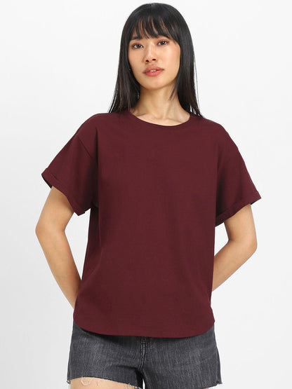 Juneberry Pure 100% Cotton Oversized Loose Baggy Fit Round Neck With Drop Shoulder White & Maroon & Black Half Sleeves Boyfriend