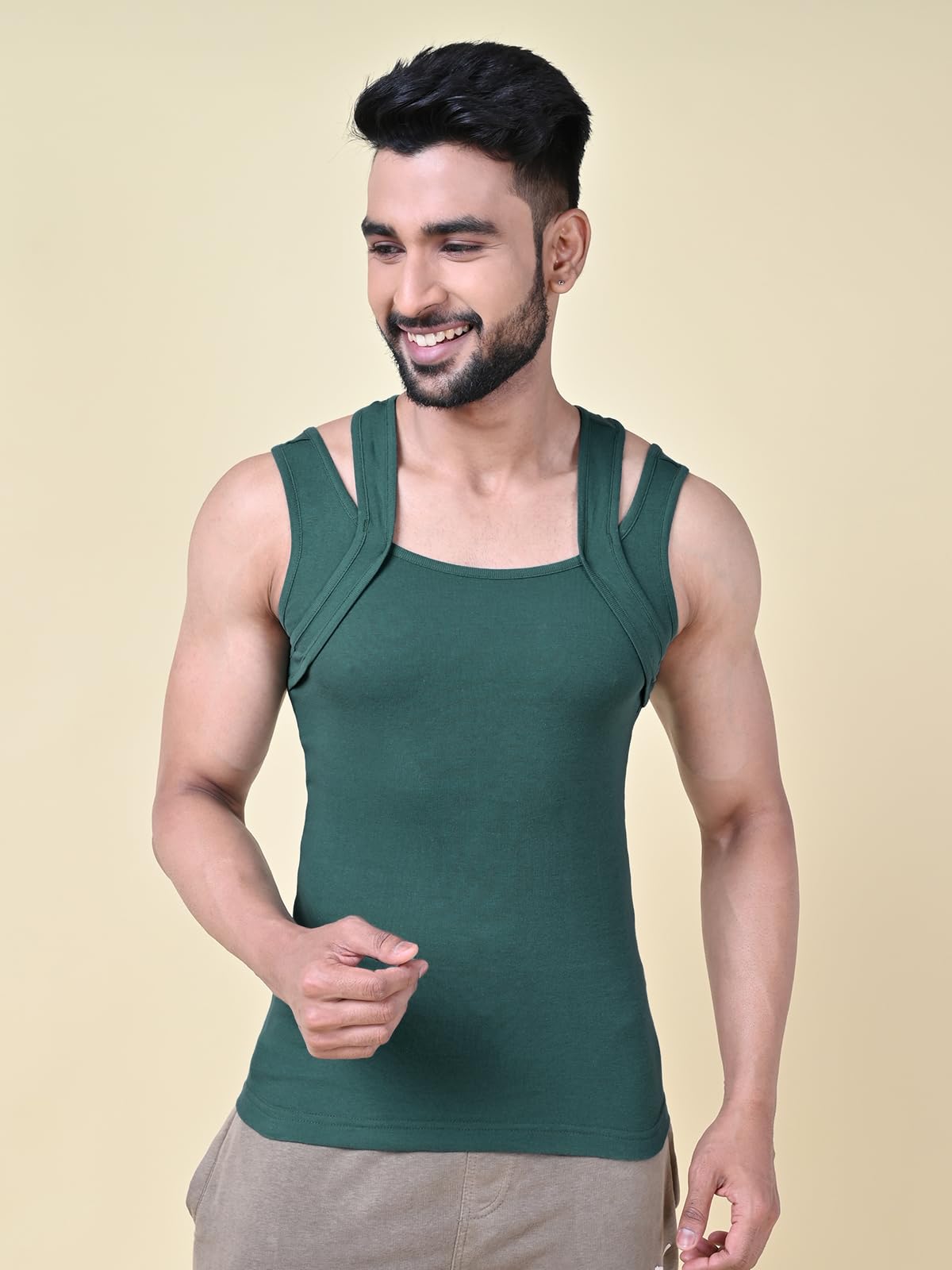 Rupa Solid Standard Colors by Athlefit X Gym Vest for Men, 100% Cotton Breathable and Stretchable Fabric, Racerback with Criss C