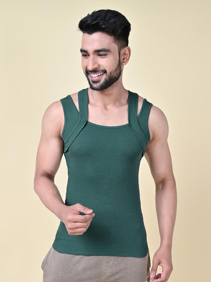 Rupa Solid Standard Colors by Athlefit X Gym Vest for Men, 100% Cotton Breathable and Stretchable Fabric, Racerback with Criss C