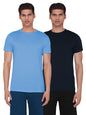 XYXX Mens Round Neck Relaxed Fit Code Tshirt - Cotton-Rich, N9 Silver Finish, High Moisture Absorption - Pack of 2 (Azure Blue +