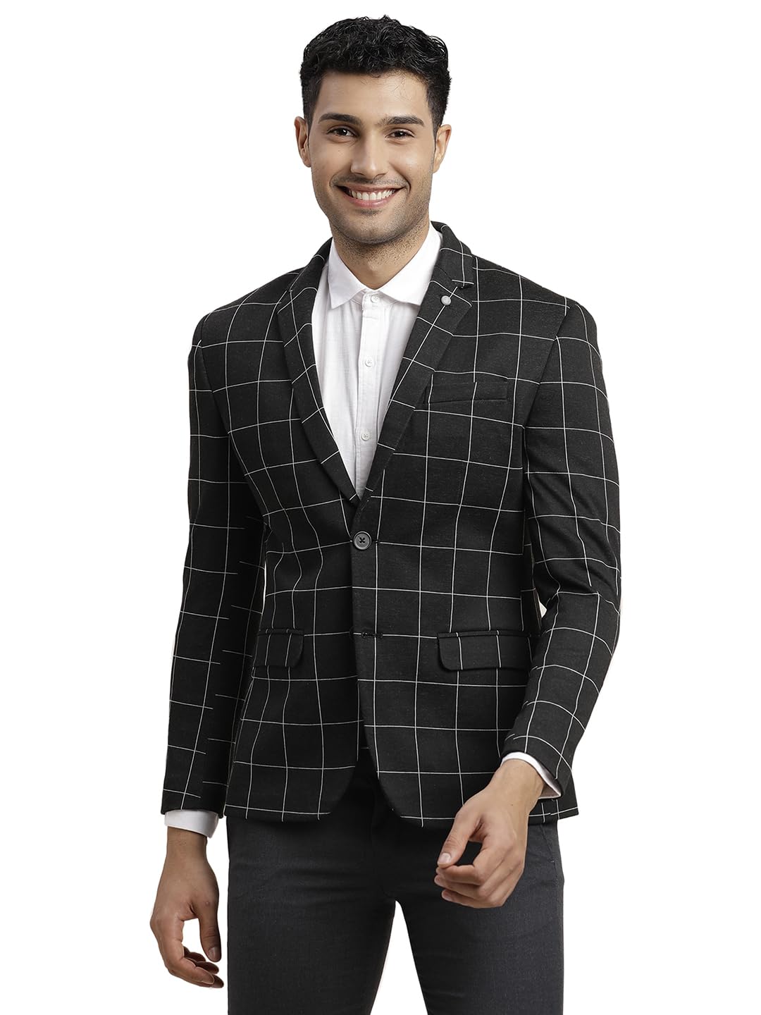 Turtle Men Knitted Checkered Dark Grey Blazer