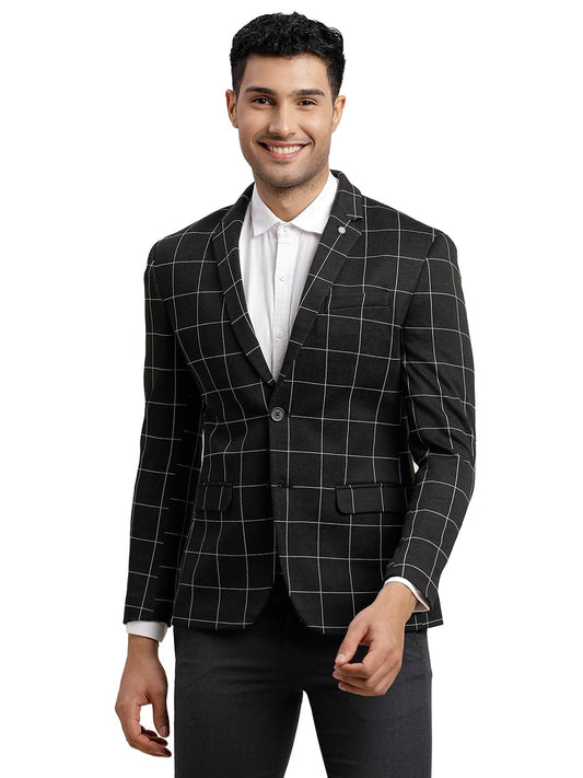 Turtle Men Knitted Checkered Dark Grey Blazer