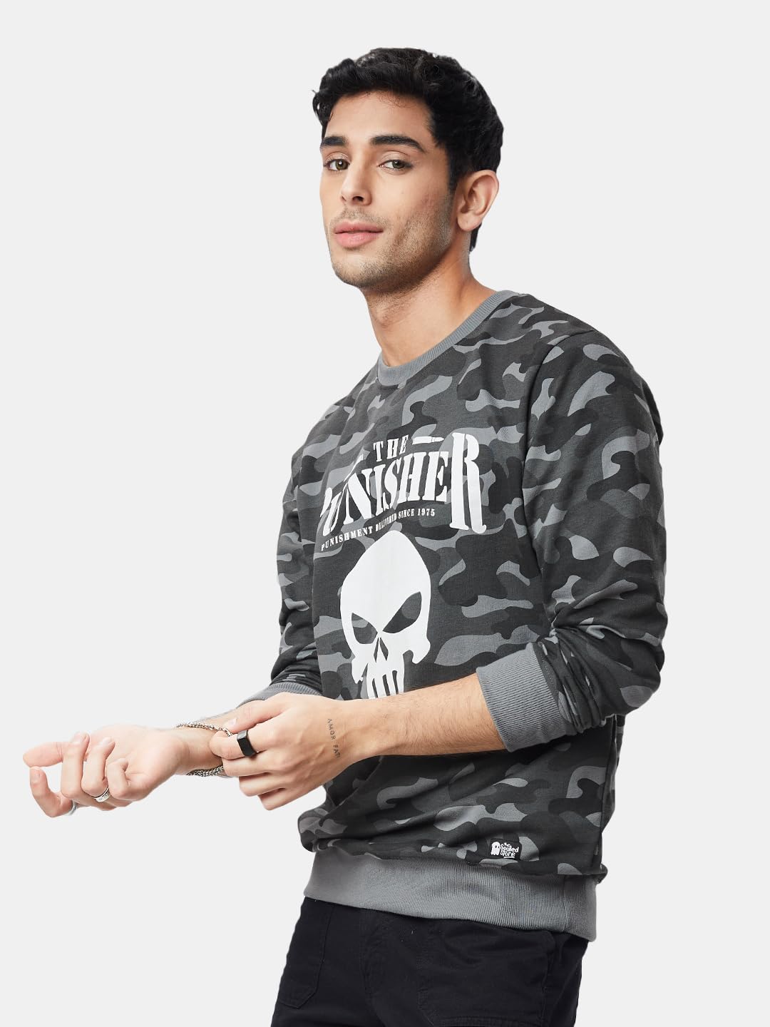 The Souled Store|Official Punisher: Logo Mens and Boys Sweatshirts|Full Sleeve|Regular fit Graphic Printed| 60% Cotton 40% Polye