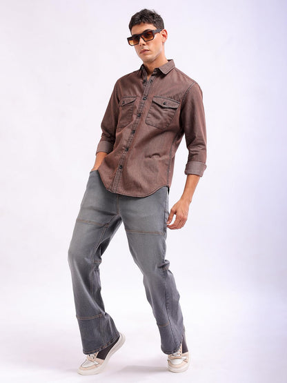 The Indian Garage Co Mens Regular Fit Shirt (0723-CSLDNMSRT-01_Black Denim