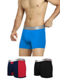 XYXX Mens Underwear Illuminati IntelliSoft Antimicrobial Micro Modal Trunk Pack of 3 (Black Iris & Tango Red ; Brilliant Blue ;