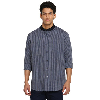 Fabindia MenS Striped Relaxed Fit Shirt (101120101_Blue