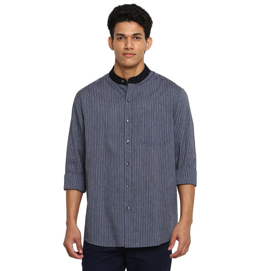 Fabindia MenS Striped Relaxed Fit Shirt (101120101_Blue