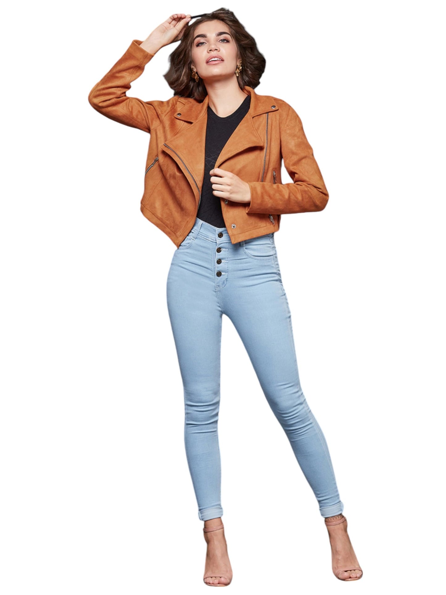 Miss Chase Womens Full-Sleeve Solid Jacket (MCAW24JKT99-29-286-06, Burnt Orange, XL)