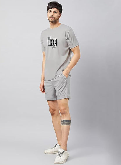 ELLITI Cotton Blend Casual Round Neck Printed T-Shirt and Shorts Set, Mens Pyjama Co-Ord Set, Sleepwear & Loungewear, Summer Ni