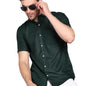 Mildin MenS Cotton Blend Solid Shirt With Spread Collared Half Sleeve Curved Hemline Button Closure Regular Fit And One Pocket