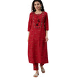 ishin Women's Pure Cotton Red Yoke Design A-Line Kurta With Trouser Set