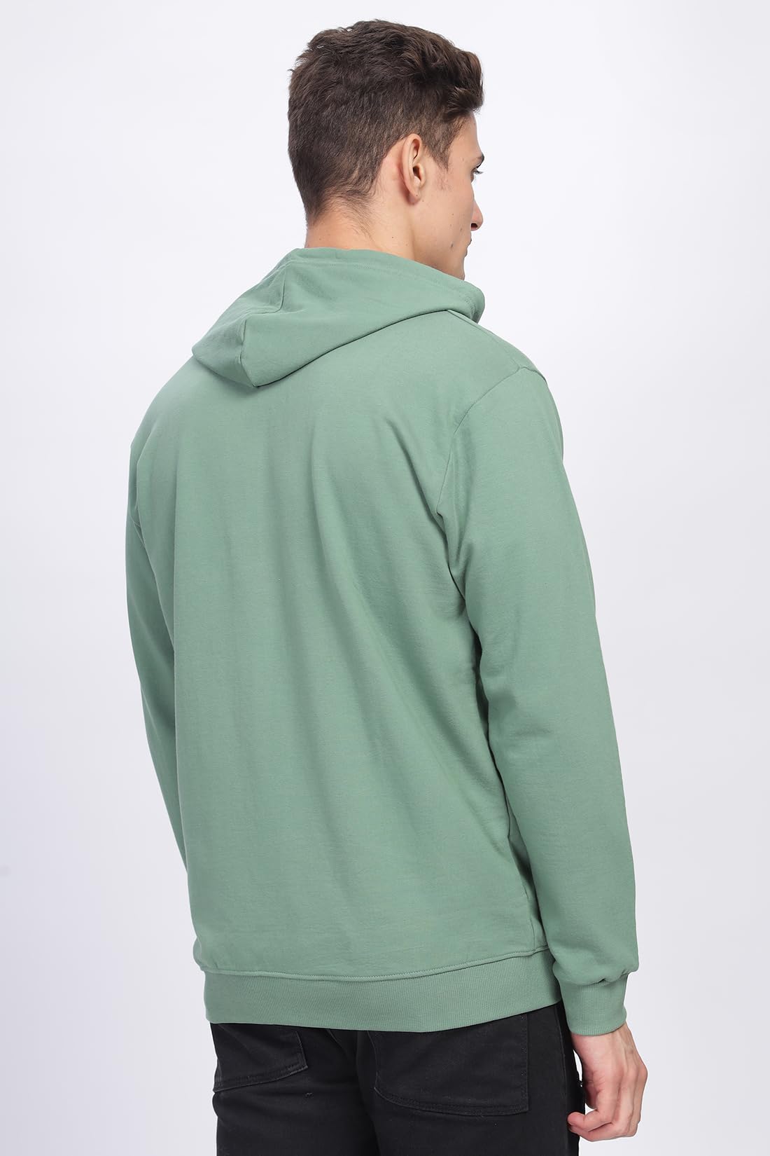 ADRO Men's Cotton Neck Hooded Sweatshirt (ZHH-24-PLN-PT_Pista