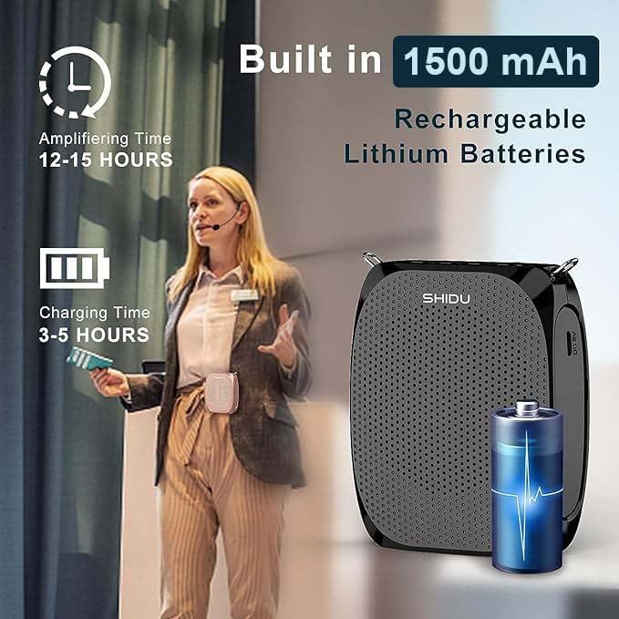 Portable Voice Amplifier SHIDU Personal Microphone Headset for Speaking Rechargeable Mini Pa System for Teachers Tour Guides Coa