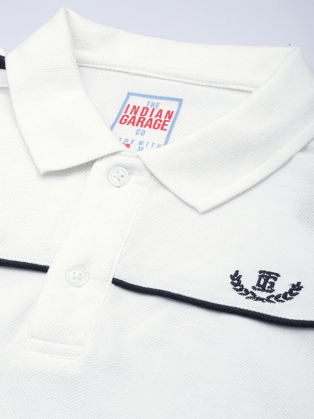 The Indian Garage Co Men Slim Fit Solid Polo Collar Tshirt White