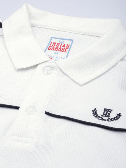 The Indian Garage Co Men Slim Fit Solid Polo Collar Tshirt White