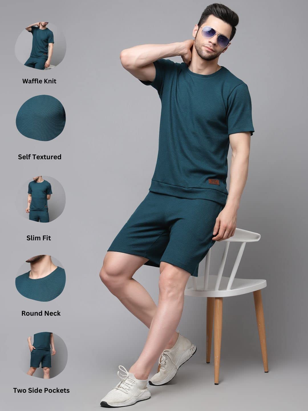 Rigo Waffle Knit Self Textured Co-Ord Set For MenS | Night Suit Set For MenS | Lounge-Wear Nightdress Pajama Set For MenS | N