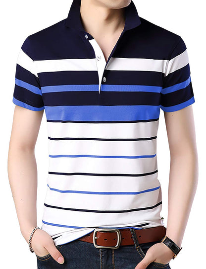 Eyebogler Mens Cotton Blend Casual Polo Neck Half Sleeve Regular Fit Striped Printed Tshirt,Men Best Tshirt, Polo Styles