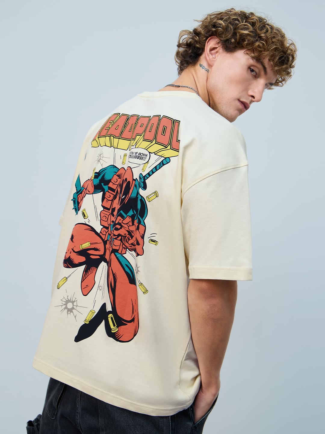The Souled StoreOfficialMenDeadpool: Chimichangas!Oversized T-Shirts Oversized T Shirts For Men T-Shirt Boys Cotton Casual Half