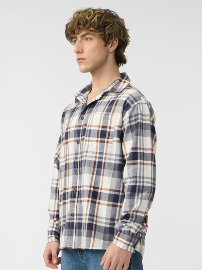The Souled Store Plaid: Blue, White, Red Men and Boys Long Sleeves Collared Neck Button Front Cotton Relaxed Shirts