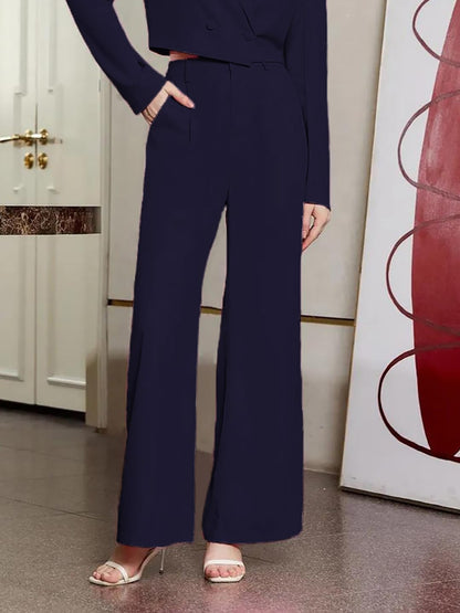 Kotty Womens High Rise Regular Fit Viscose Rayon Solid Trousers Navy Blue