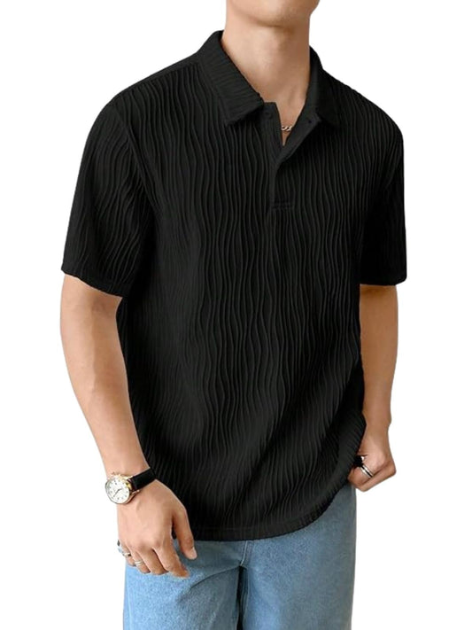 Leriya Fashion Cotton T-Shirt For Men  Soft Breathable Fabric | Regular Fit Half Sleeve Collar Tee For Summer Casual Wear Black