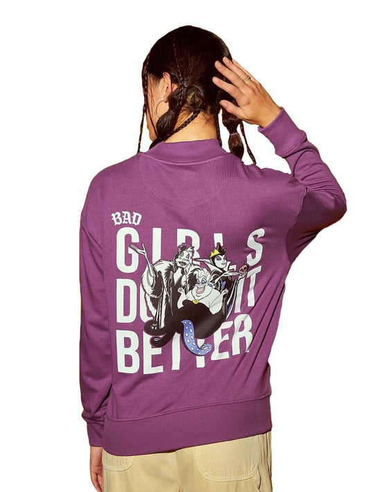 Bewakoof Official Disney Merchandise Womens Graphic Printed Oversized Fit Full Sleeve Round Neck Terry Sweatshirt_624621_Purple