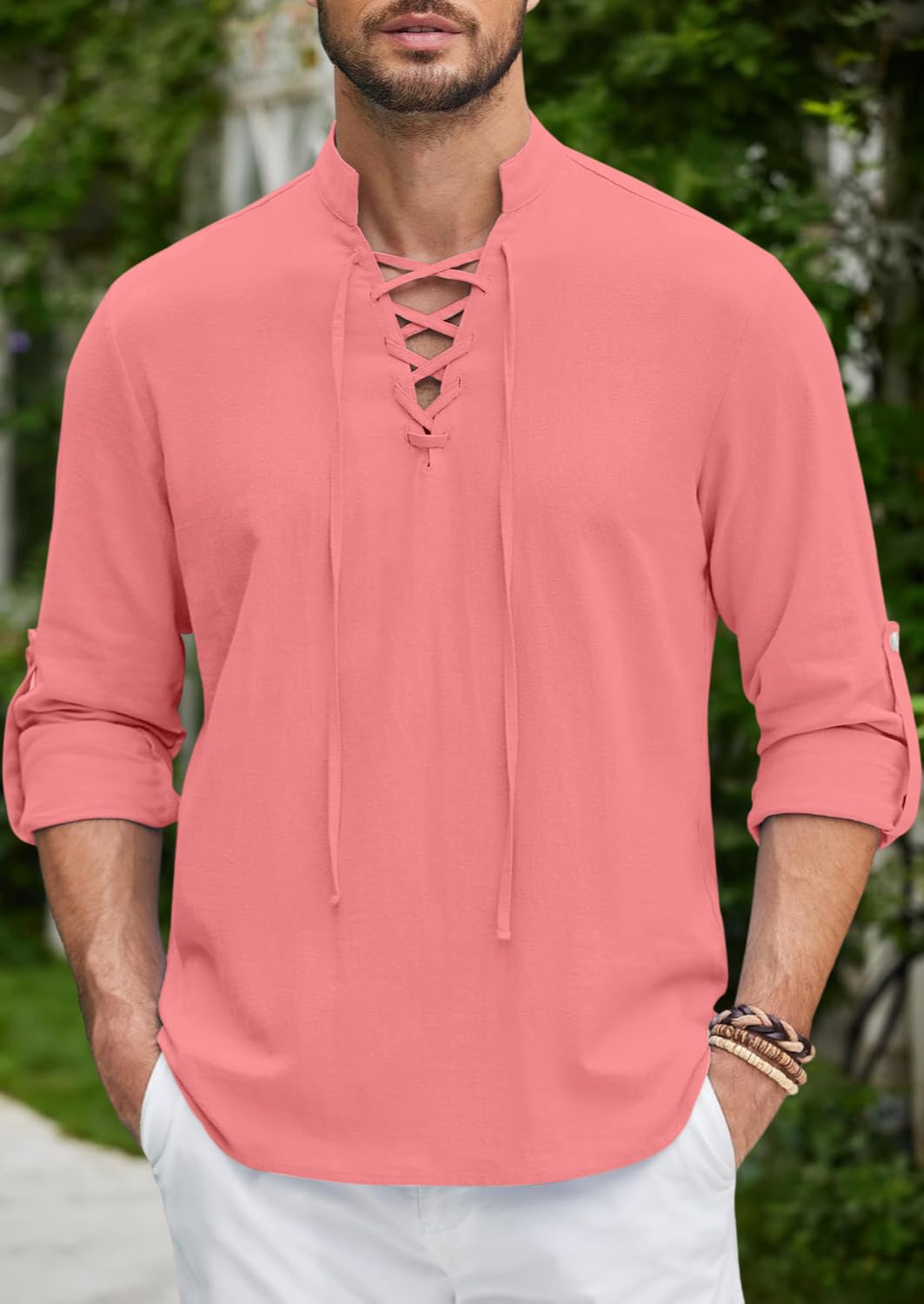 Macsivo Cotton Solid Casual Short Kurta For Men Pink