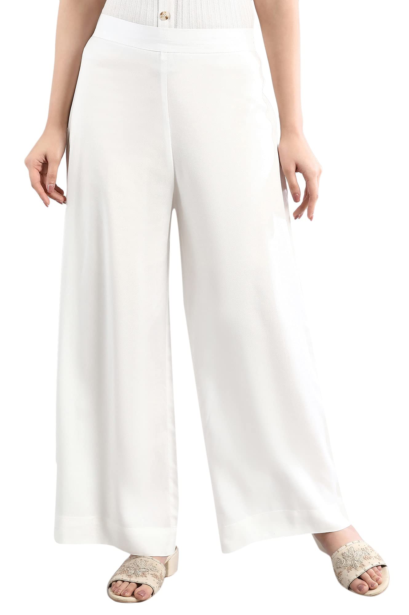 Aurelia White Solid Palazzo Ethnic Bottomwear for Women