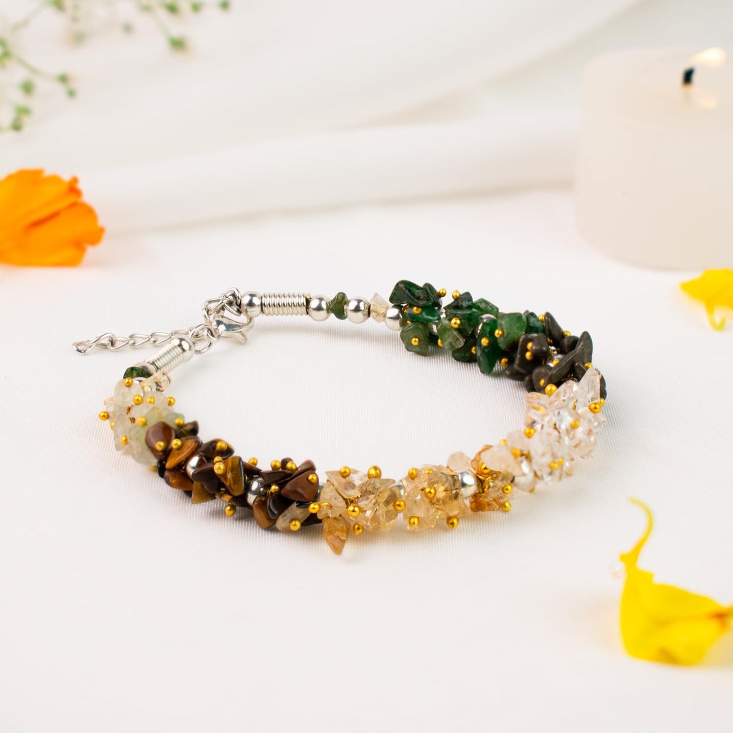 Astrotalk Dhan Yog Chips Bracelet | Pyrite, Jade, Tiger Eye, Citrine, Clear Quartz, Green Aventurine Bracelet for Wealth, Prosperity & Growth | Jewellery for Woman | Valentine Gift for Girlfriend