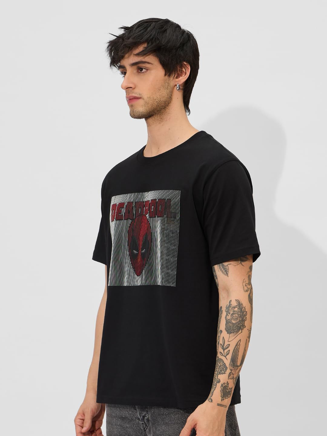 The Souled Store Official D&W: Dual Design Men and Boys Short Sleeves Round Neck Black Regular Fit Cotton T-Shirts