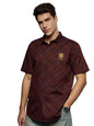 The Souled Store Harry Potter: Gryffindor Argyle Collared Neck Button Front Red Embroidered Regular Fit Cotton Half Sleeve Shirt