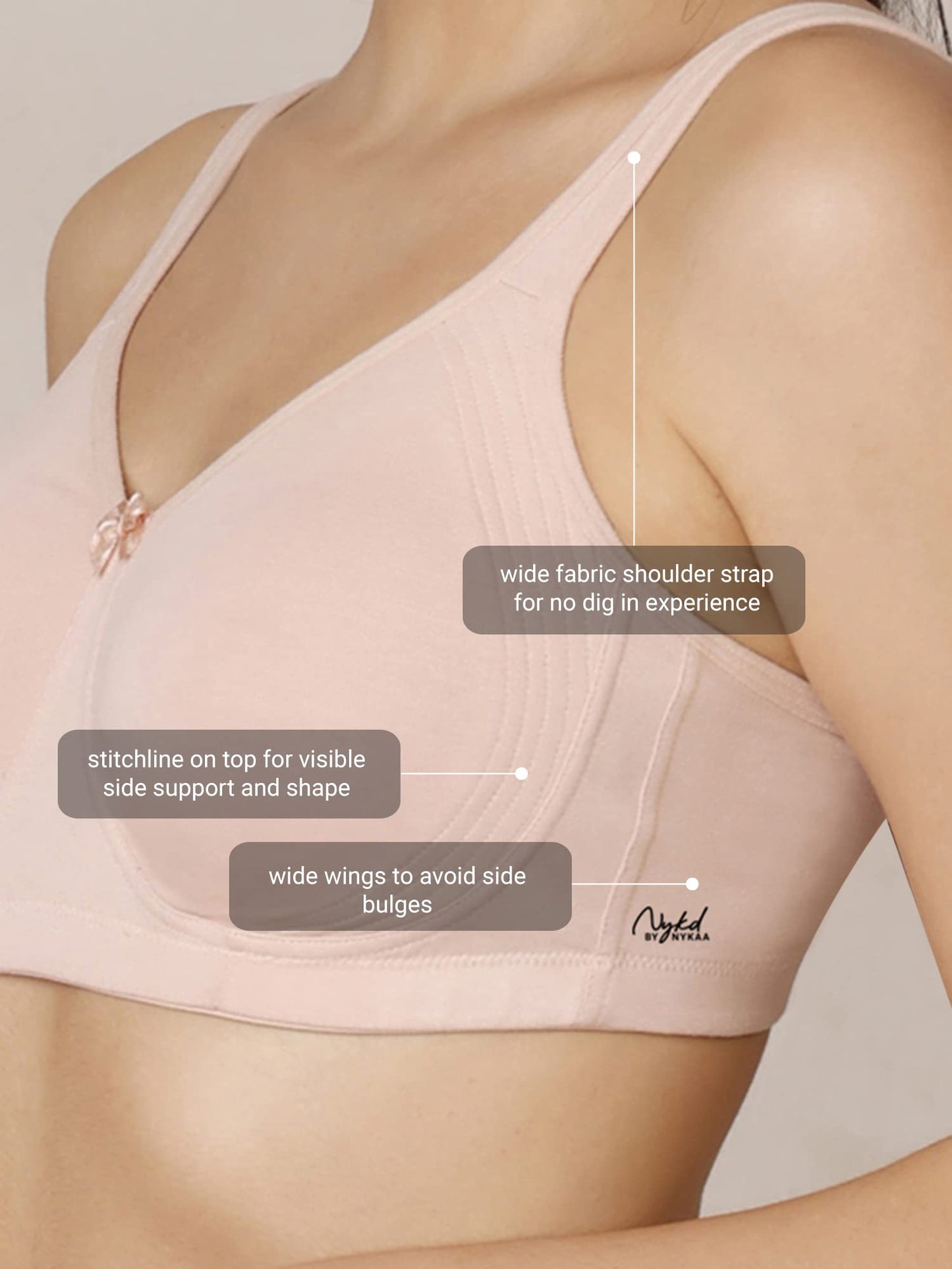 NYKD Everyday Cotton Bra for Women - Encircled with Love | Non-Padded | Wirefree | Full Coverage with Side Support Shaper (NYB16