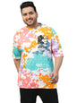 Veirdo Mens 100% Cottonofficical Disney Merchandise Mickey Mouse Printed Oversized Drop Shoulder Tie Dye T-Shirt