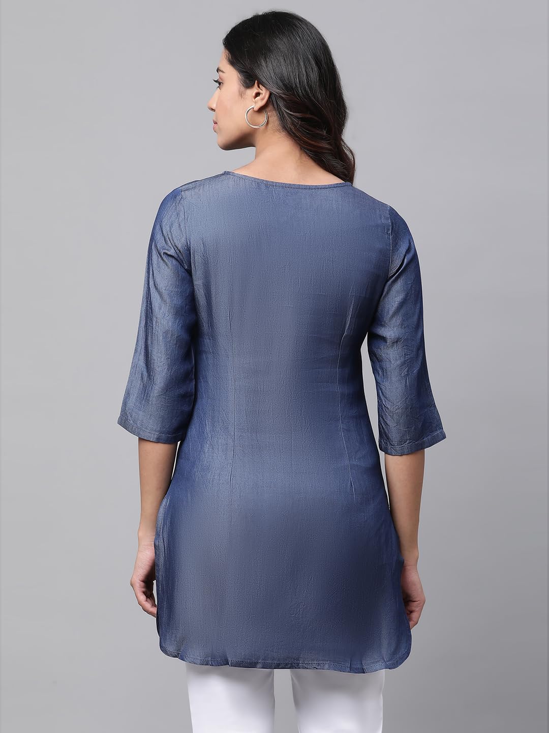 Aurelia Women Blue Yarn Dyed Lyocell Straight Kurti