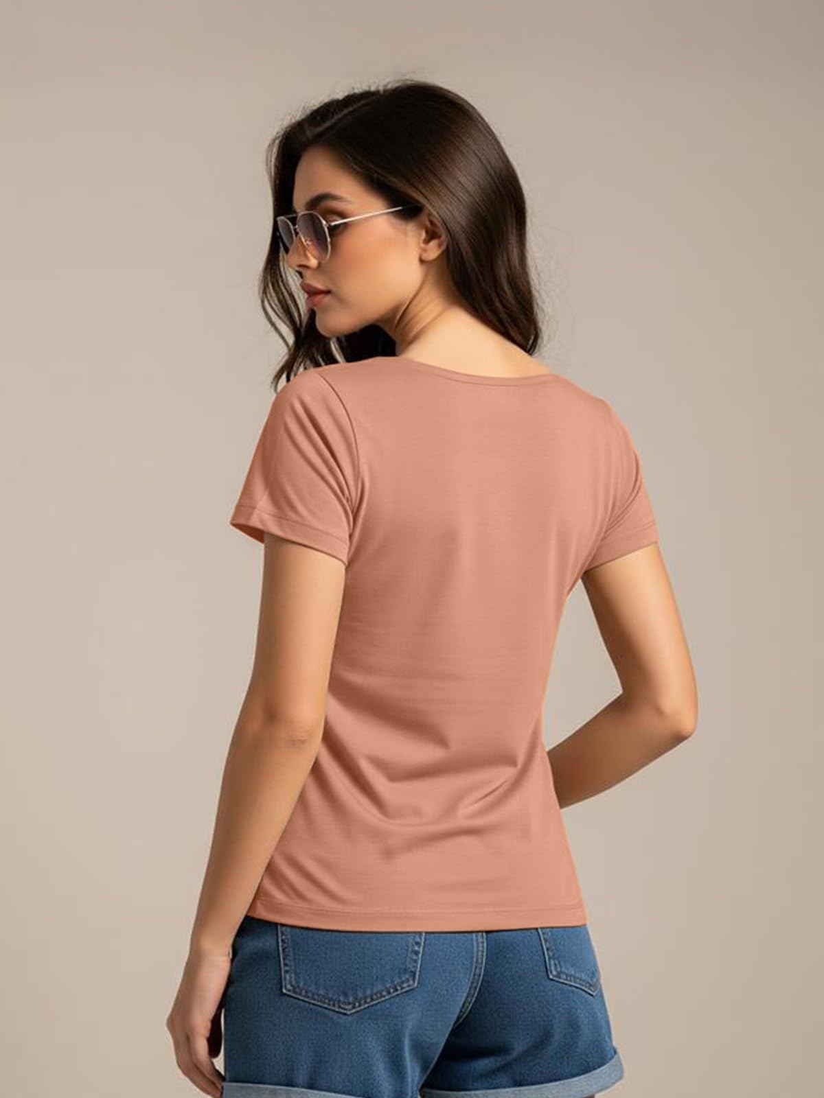 Juneberry Women Solid V Neck Pure Cotton T-Shirt