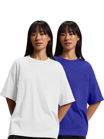 JUNEBERRY Pure Cotton Drop Shoulder Oversized Baggy Fit Half Sleeve Plain Solid Round Neck Multicolor T-Shirt for Women & Girls