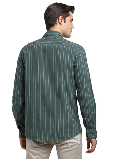 Turtle Men 100% Cotton Slim Fit Dark Green Casual Shirt