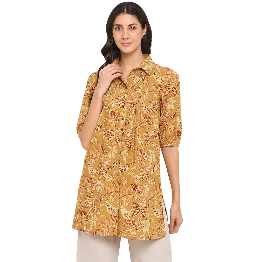Fabindia Women Cotton Pintucks Tunic Mustard_Xl